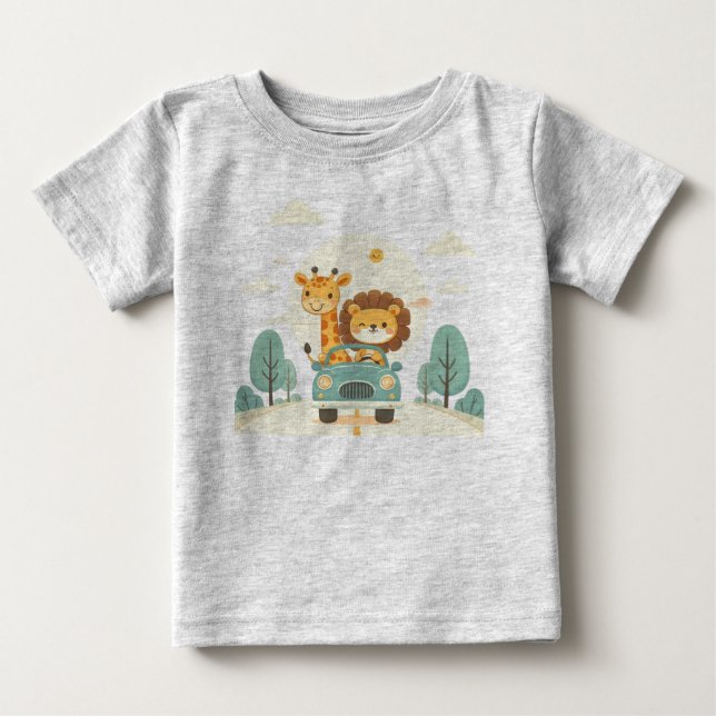 Baby T-Shirt  with Cute Cartoon Animals Print (Front)