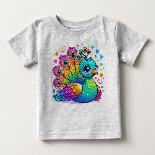 Baby T_shirt with Cute Peacock illustration