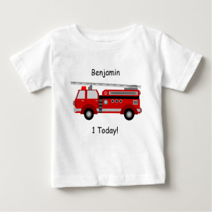Baby t-Shirt with Fire Truck, Name and "1Today!"