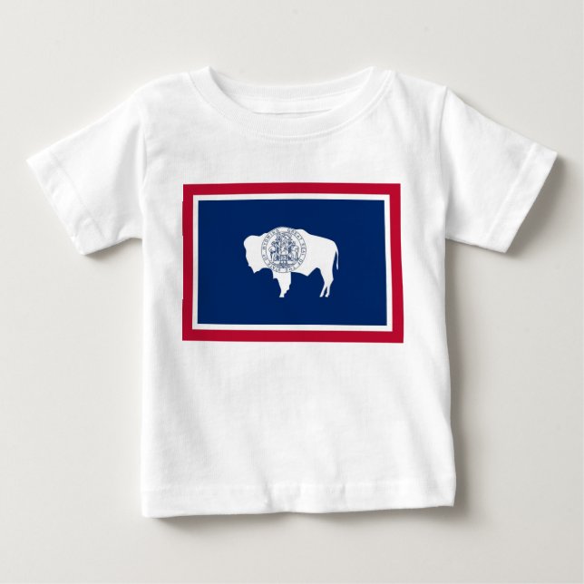 Baby T Shirt with Flag of Wyoming, U.S.A. (Front)