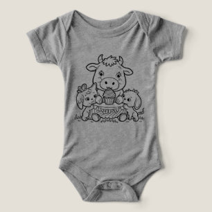 Baby T-shirt with little cow and friends. Infant T-shirt