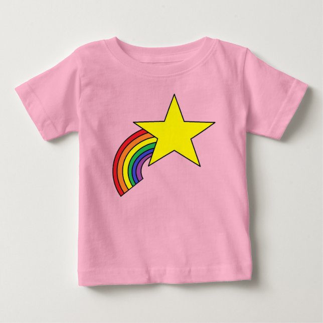 Baby T-Shirt With Rainbow and Yellow Star Design (Front)