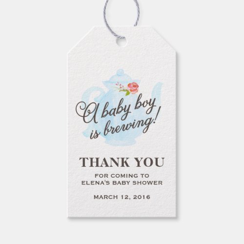 Baby Tea Party  Baby Shower Favor Gift Tag  Blue