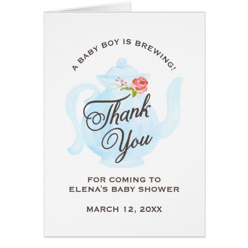 Baby Tea Party  Baby Shower Thank You Card  Blue