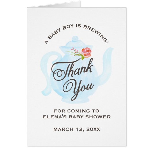 Baby Tea Party | Baby Shower Thank You Card | Blue (Front)