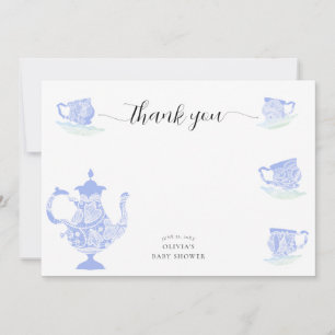 Baby Tea Party Blue China White Lace Boy Shower Thank You Card