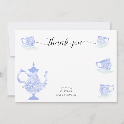 Baby Tea Party Blue China White Lace Boy Shower Thank You Card