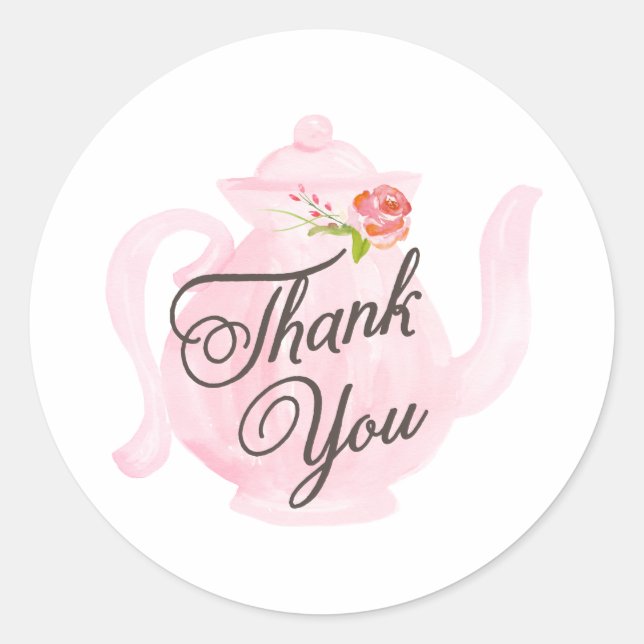 Baby Tea Party Pink Thank You Favor Sticker (Front)