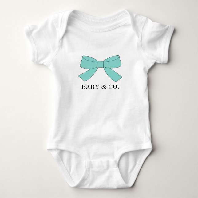 BABY Teal Blue Bow Shower Party Memento Baby Bodysuit (Front)