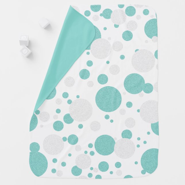 BABY Teal Blue Polka Dots Shower Sprinkle Decor Baby Blanket (In Situ)