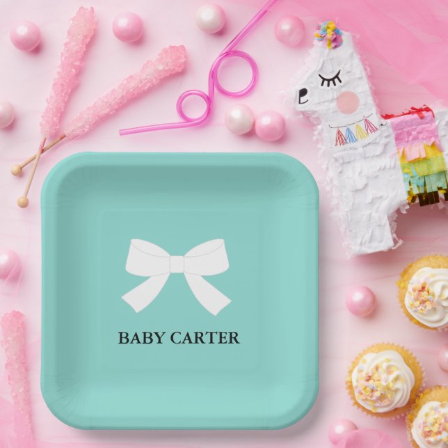 BABY Teal Blue Reveal Shower Sprinkle Party  Paper Plates (Party)
