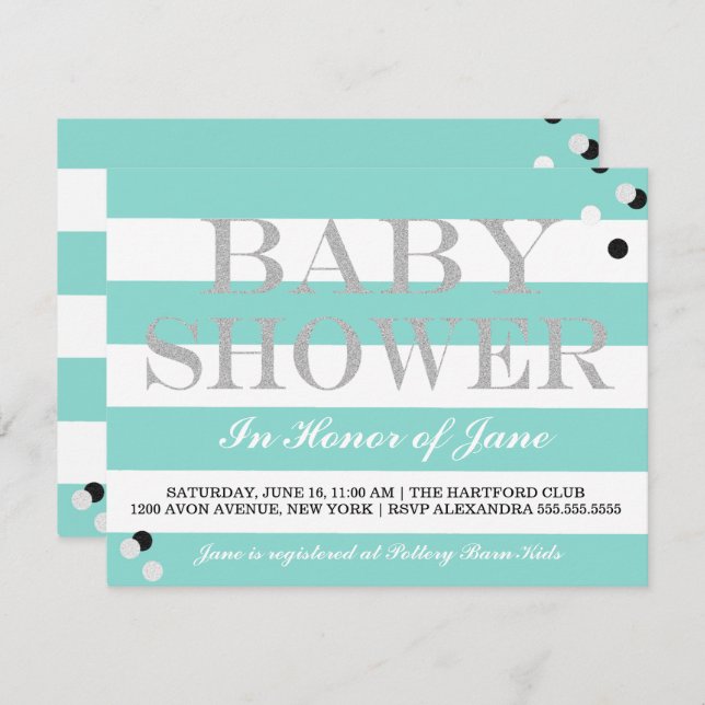 Baby Teal Blue Tiara Shower Sprinkle Party Invitation (Front/Back)