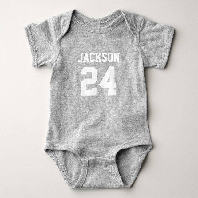 Baby Team Jersey Number and Monogram Bodysuit (Front)