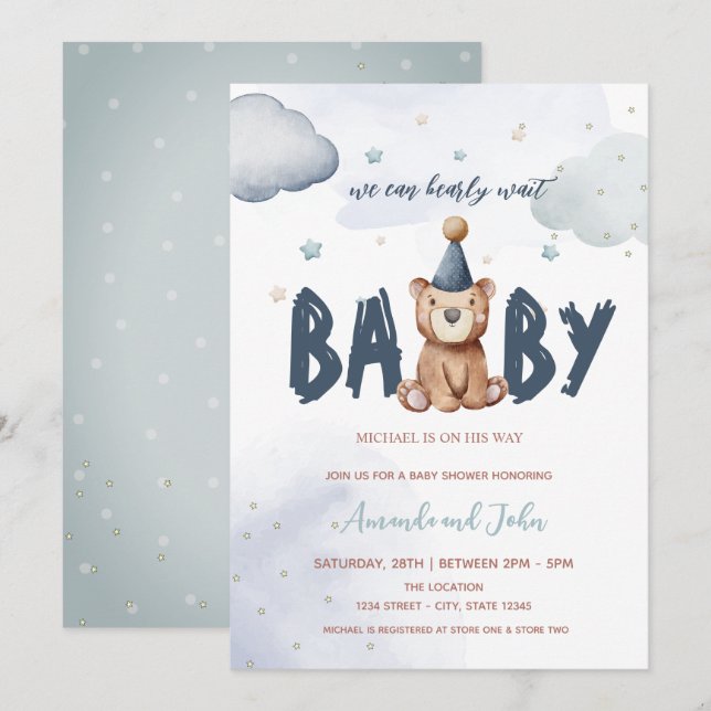 Baby Teddy Bear Baby Shower  Invitation (Front/Back)