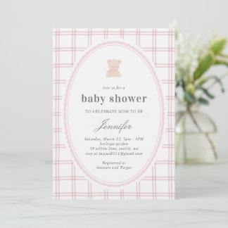 Baby Teddy bear Baby shower pink Invitation