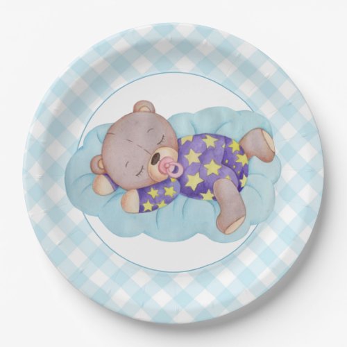 Baby Teddy Bear Boy Sleeping Paper Plates