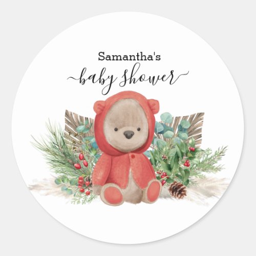 Baby Teddy Bear Christmas  Boho Bouquet  Classic Round Sticker