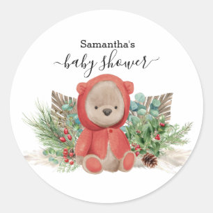 Baby Teddy Bear Christmas Boho Bouquet Classic Round Sticker