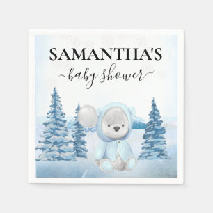 Baby Teddy Bear Christmas Winter Blue Napkins