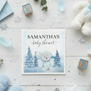 Baby Teddy Bear Christmas Winter Blue Napkins