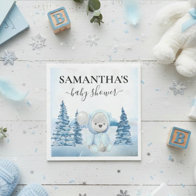 Baby Teddy Bear Christmas Winter Blue Napkins (Creator Uploaded)