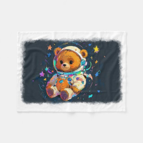 Baby Teddy Bear Dreaming of Being an Astronaut Fleece Blanket