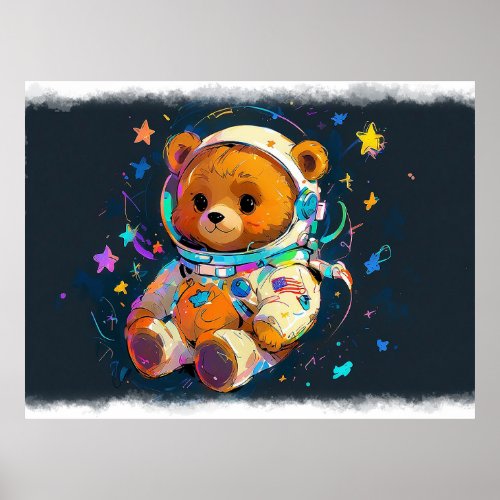 Baby Teddy Bear Dreaming of Being an Astronaut Poster