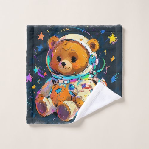 Baby Teddy Bear Dreaming of Being an Astronaut Wash Cloth