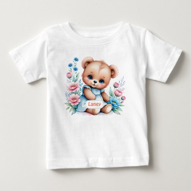 Baby Teddy bear with watercolor florals T-Shirt (Front)