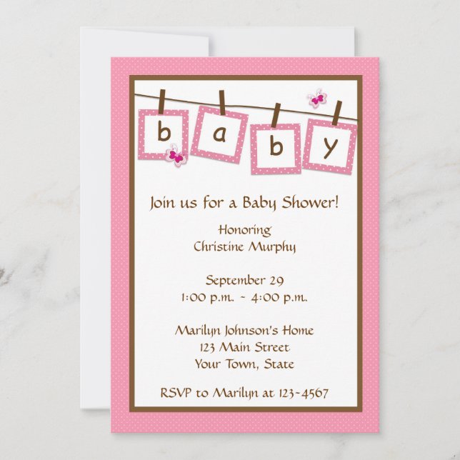 Baby Text Clothesline Baby Shower Invitation (Front)