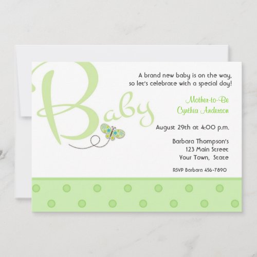 Baby Text Green Baby Shower Invitation