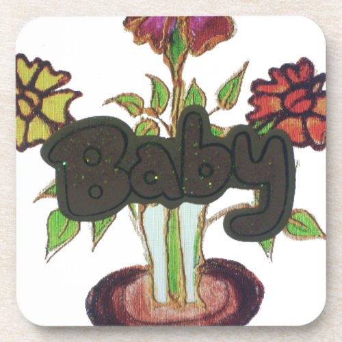 Baby text hiding plantpng drink coaster