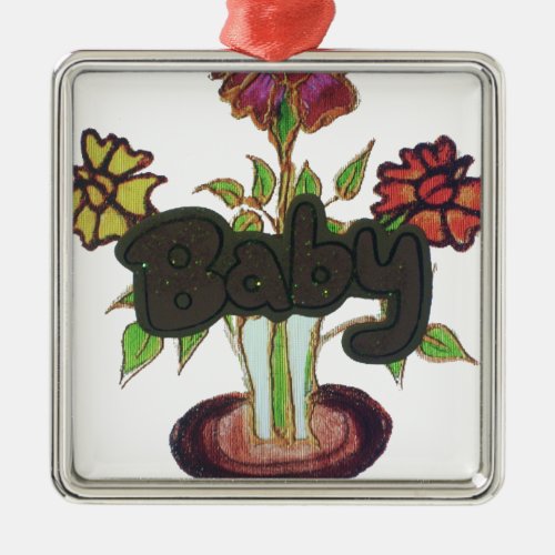 Baby text hiding plantpng metal ornament