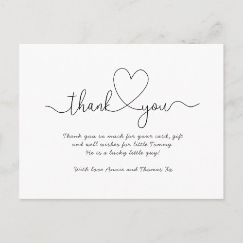 Baby thank you cards script font thank you postcard
