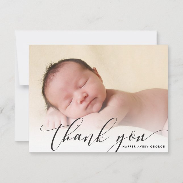 BABY THANK YOU modern luxe callligraphy black Card (Front)
