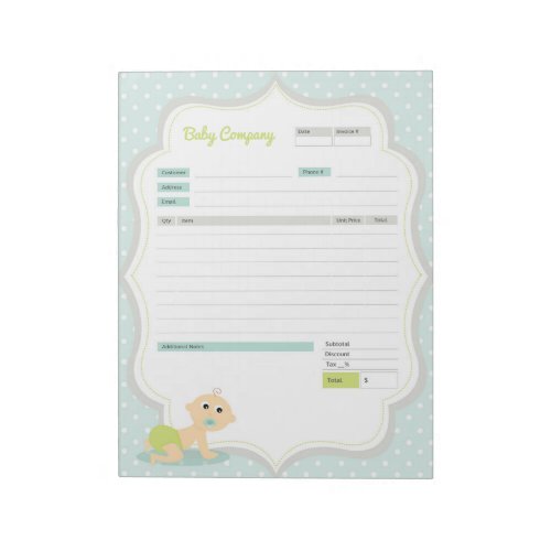 Baby Theme Order Form and Invoice Notepad