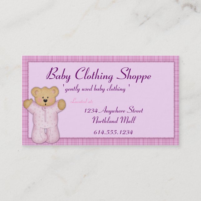 Baby Themed Business Card :: Pink/Purple Teddy (Front)