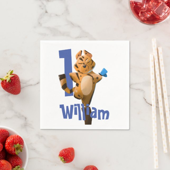 Baby Tiger 1st Birthday Napkins – Rustic Buffalo (Insitu)