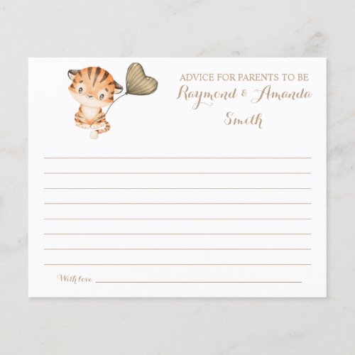 Baby Tiger  Advice for Mom  Dad Baby Shower Card Flyer