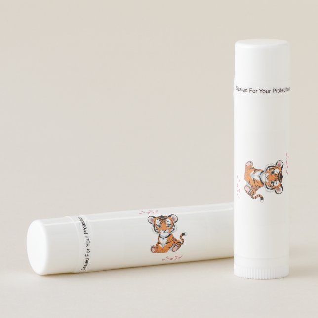 🐯Baby Tiger Art with Pink Butterflies - Lip Balm (Front)