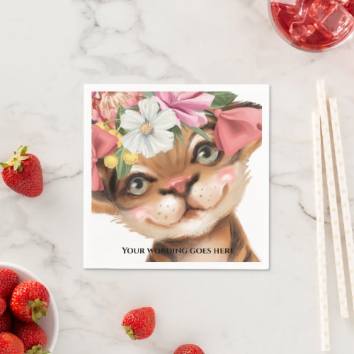 Baby tiger cat floral crown watercolor kids  napkins