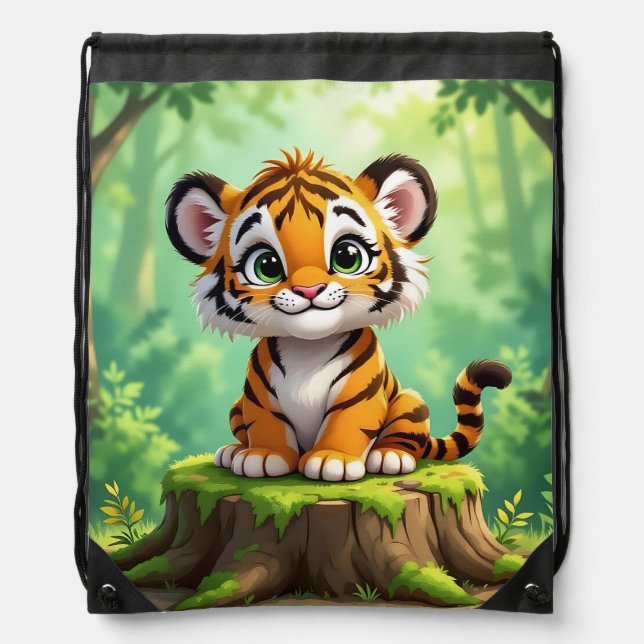 Baby Tiger | Cute Cartoon Kid's Nursery Art Drawstring Bag (Front)
