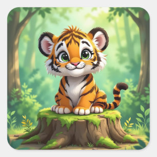 Baby Tiger Cute Cartoon Kid's Nursery Art Square Sticker