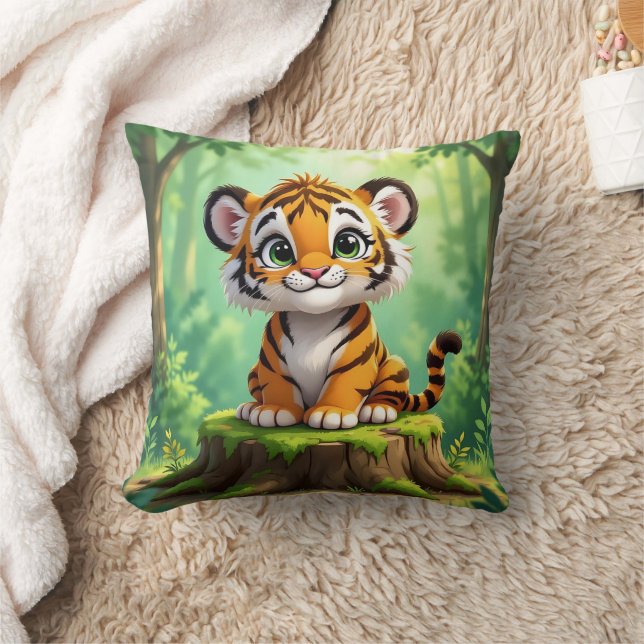 Baby Tiger | Cute Cartoon Kid's Nursery Art Throw Pillow (Blanket)