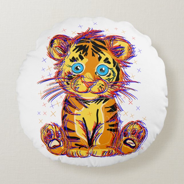 Baby Tiger Doodle: Wild Sweetness and Eye Round Pillow (Front)