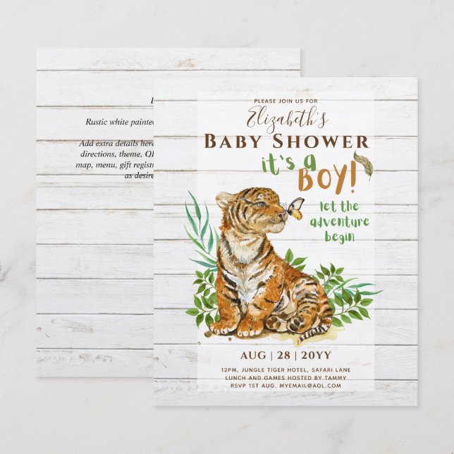 Baby Tiger Gender Reveal Shower Invitations (Front/Back)