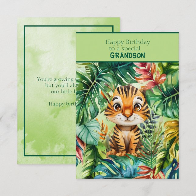 Baby Tiger Happy Birthday Special Grandson Card (Front/Back)