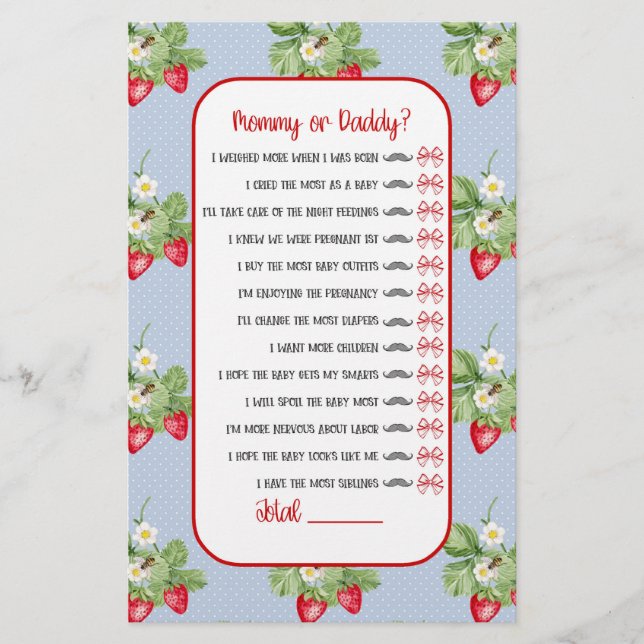 Baby to Bee  Strawberry WatercolorGirl Shower Game Flyer (Front)