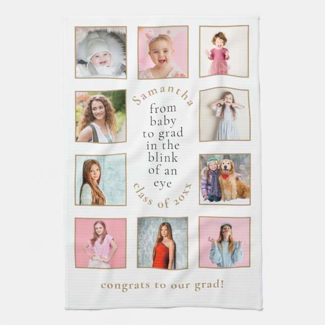 Baby to Grad 10 Photos Name Year Graduation Kitchen Towel (Vertical)