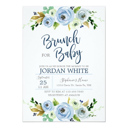 Baby to shower invitation I go, blue floral Baby to shower invitation I go blue floral
